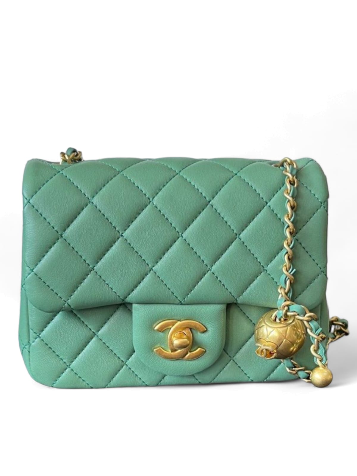 Chanel Mini Square Pearl Crush Green Lambskin AGHW 23C