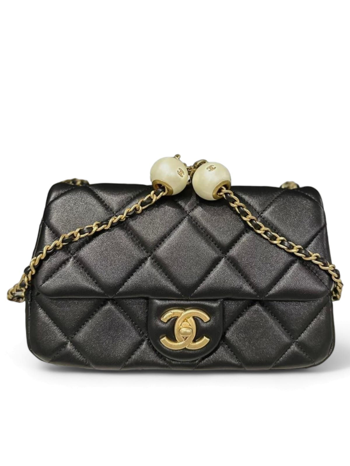 Chanel Mini Rectangular Pearl White Black Lambskin AGHW