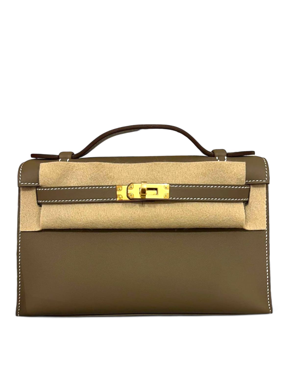 Hermes Kelly Pochette Etoupe Swift GHW