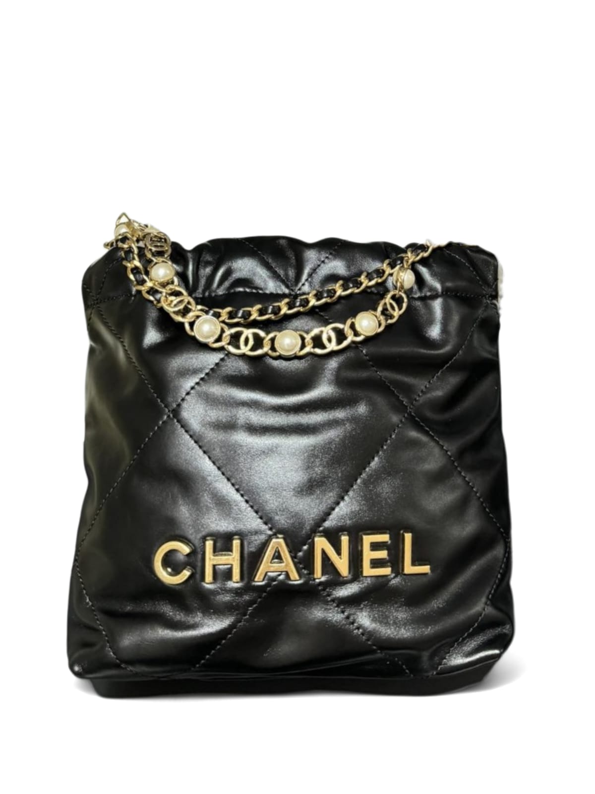 Chanel Hobo Mini Black With Pearl Calfskin AGHW 24A