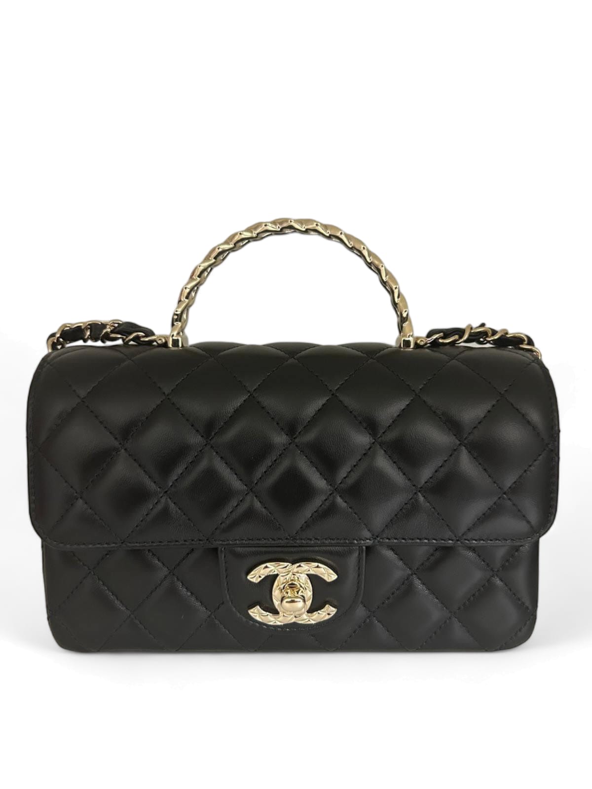 Chanel Mini Rectangular Handle Black Lambskin LGHW 24A