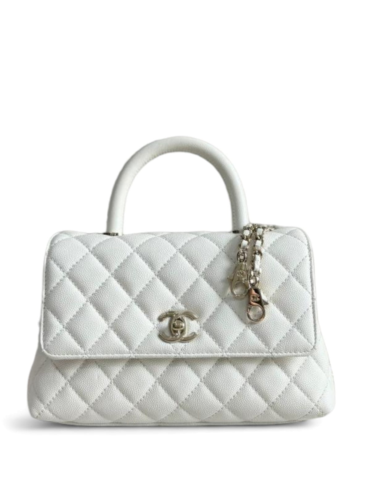 Chanel Coco Handle 9.5 Small White Caviar LGHW