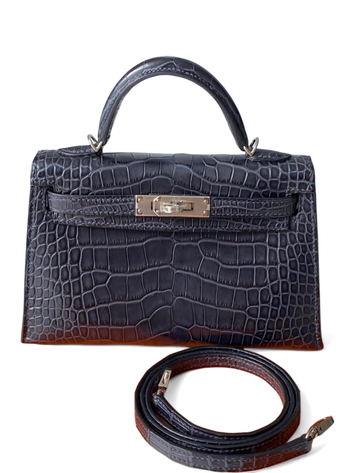 Hermes Kelly Sellier 20 Bleu Marine Alligator Mississippi Matte PHW