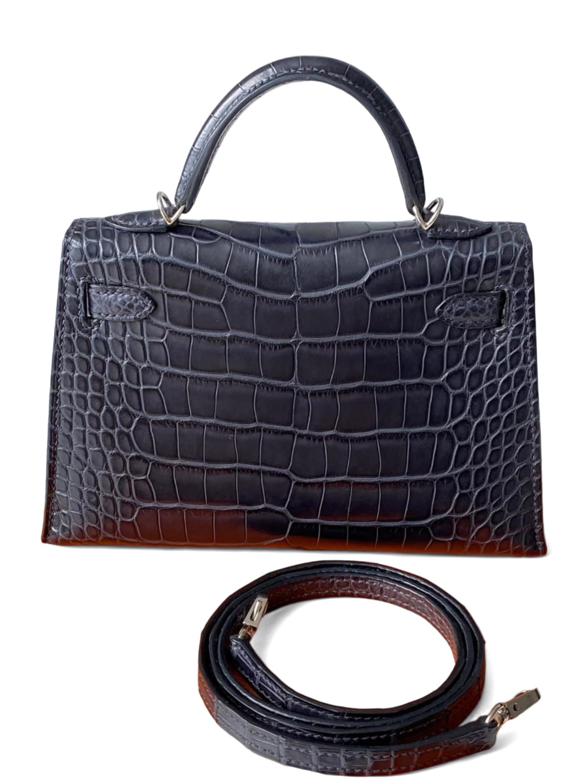 Hermes Kelly Sellier 20 Bleu Marine Alligator Mississippi Matte PHW