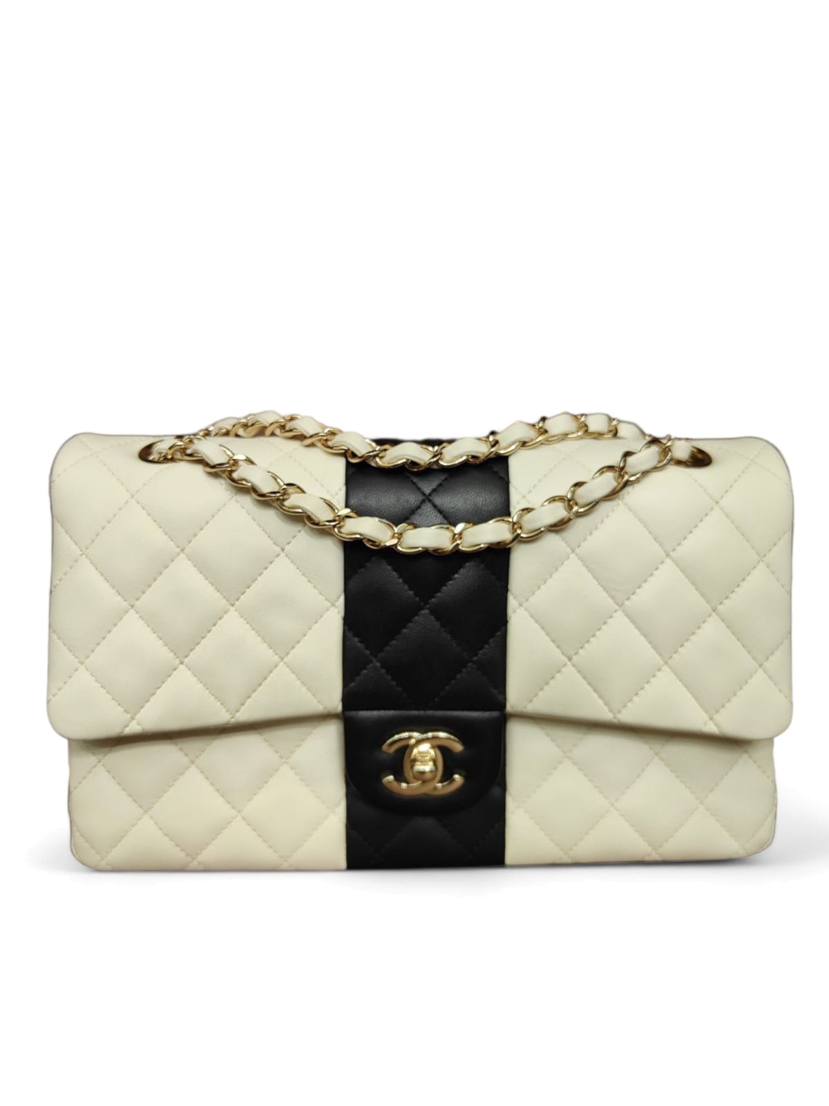 Chanel Classic Medium White Black Lambskin LGHW