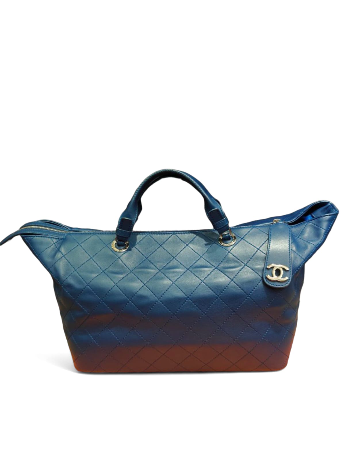 Chanel Matelasse Boston 2 Way Chain Blue Bag Lambskin GHW