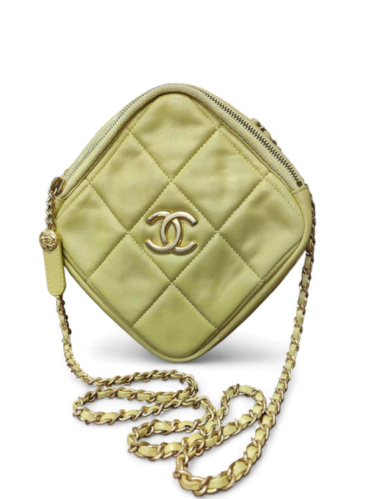 Chanel Quilted Diamond Cut Bag Small Yellow Lambskin Antique GHW