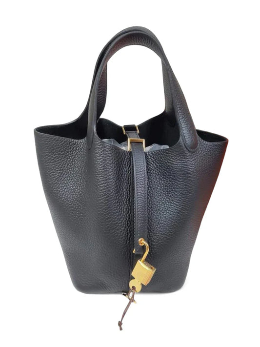 Hermes Picotin 18 Black Clemence GHW