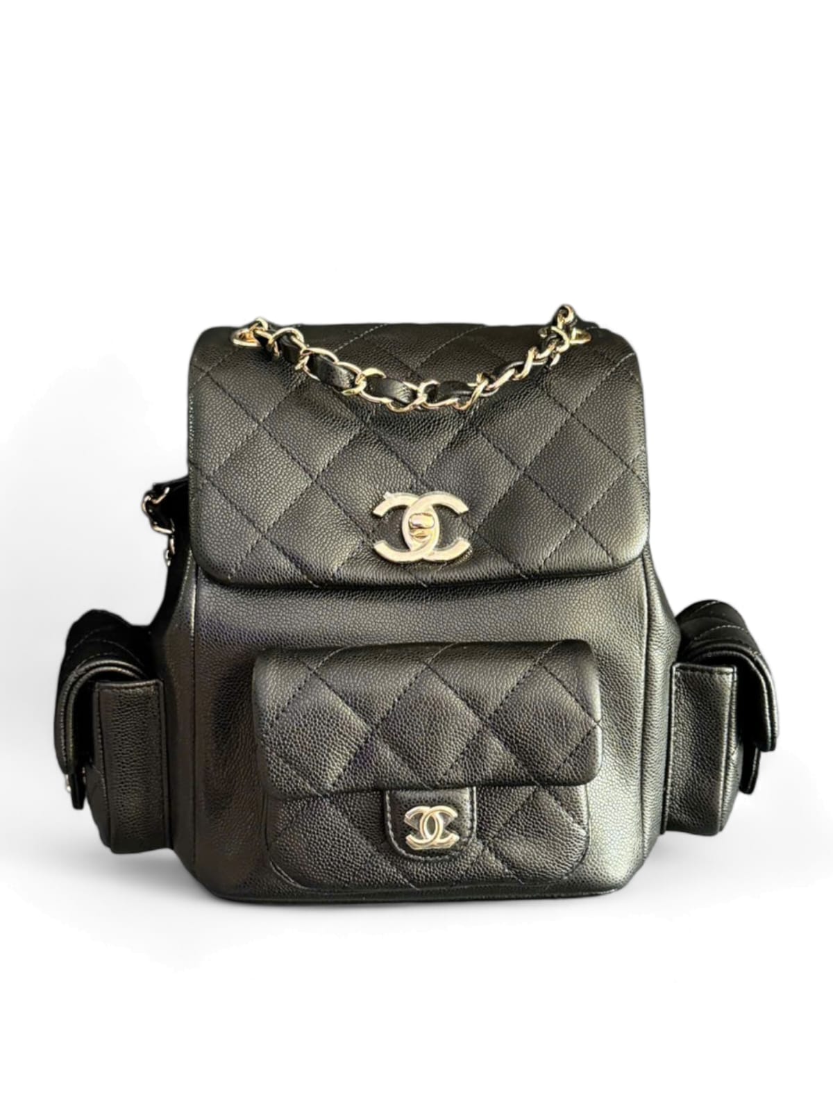 Chanel Backpack Medium Black Caviar LGHW 24B