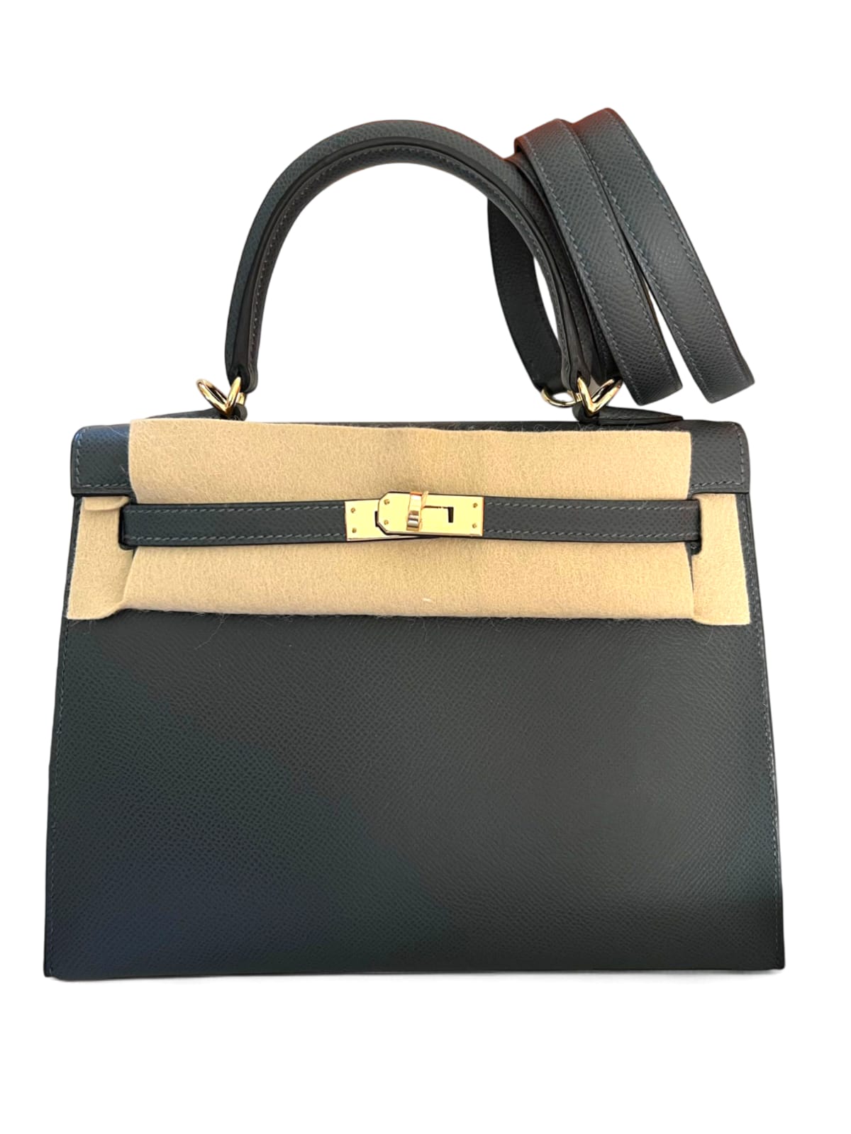 Hermes Kelly Sellier 25 Gris Misty Epsom Permabrass Hardware