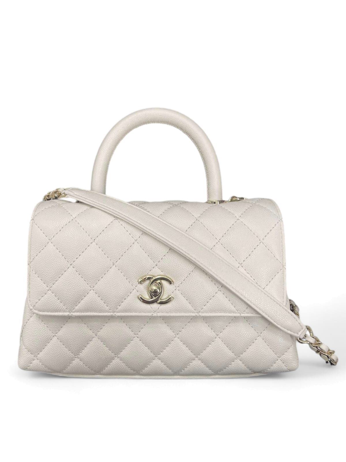 Chanel Coco Handle 9.5 Small White Caviar LGHW 24K