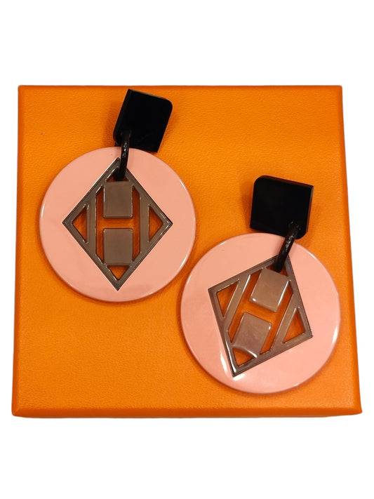 Hermes Earring Pink Buffalo Horns Drop H