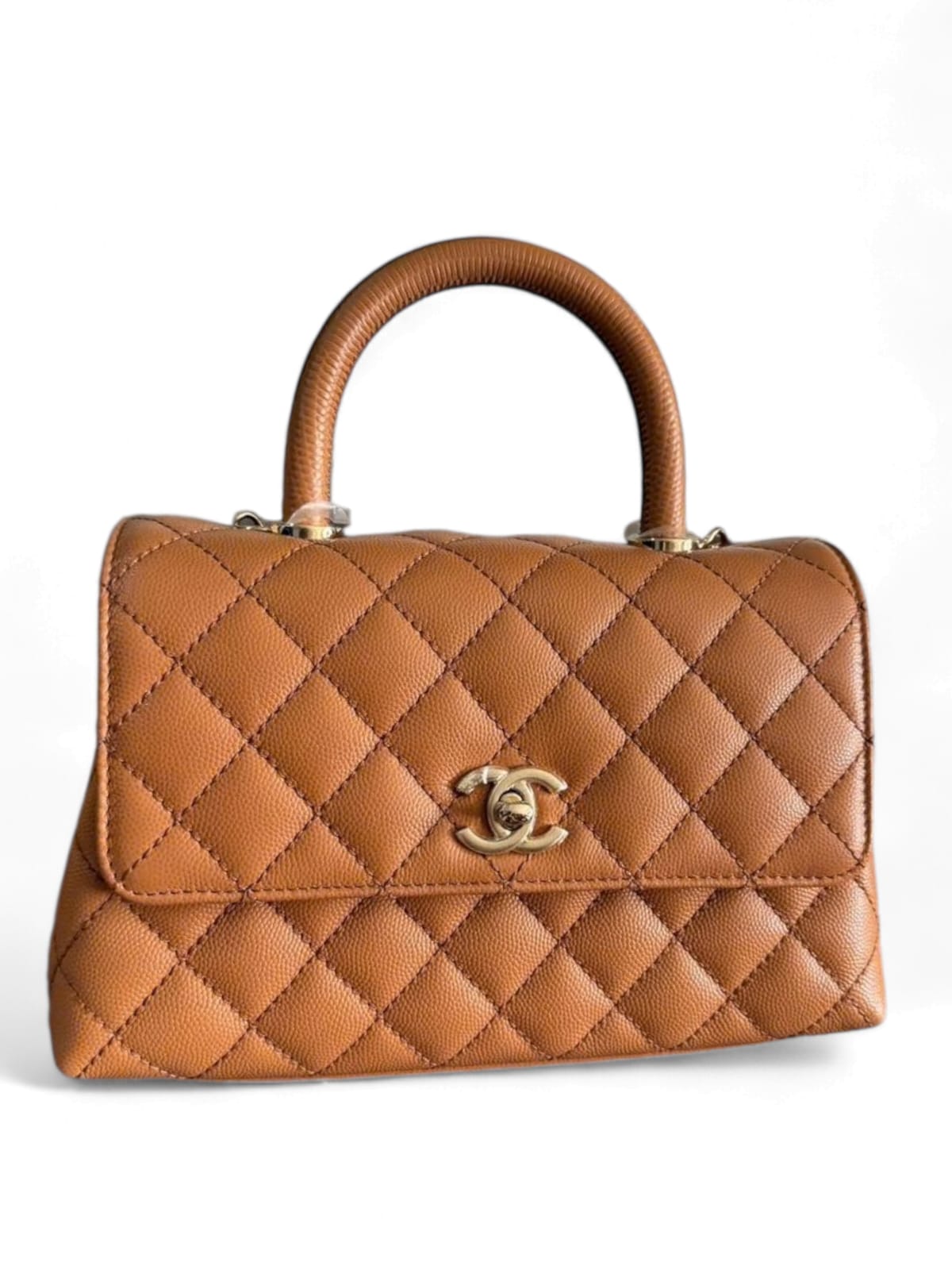 Chanel Coco Handle Lizard 9.5 Small Caramel Caviar LGHW