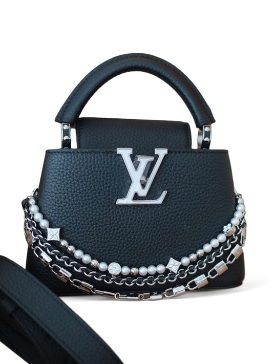 Louis Vuitton Capucines Mini Handle Black Taurillon Silver Hardware
