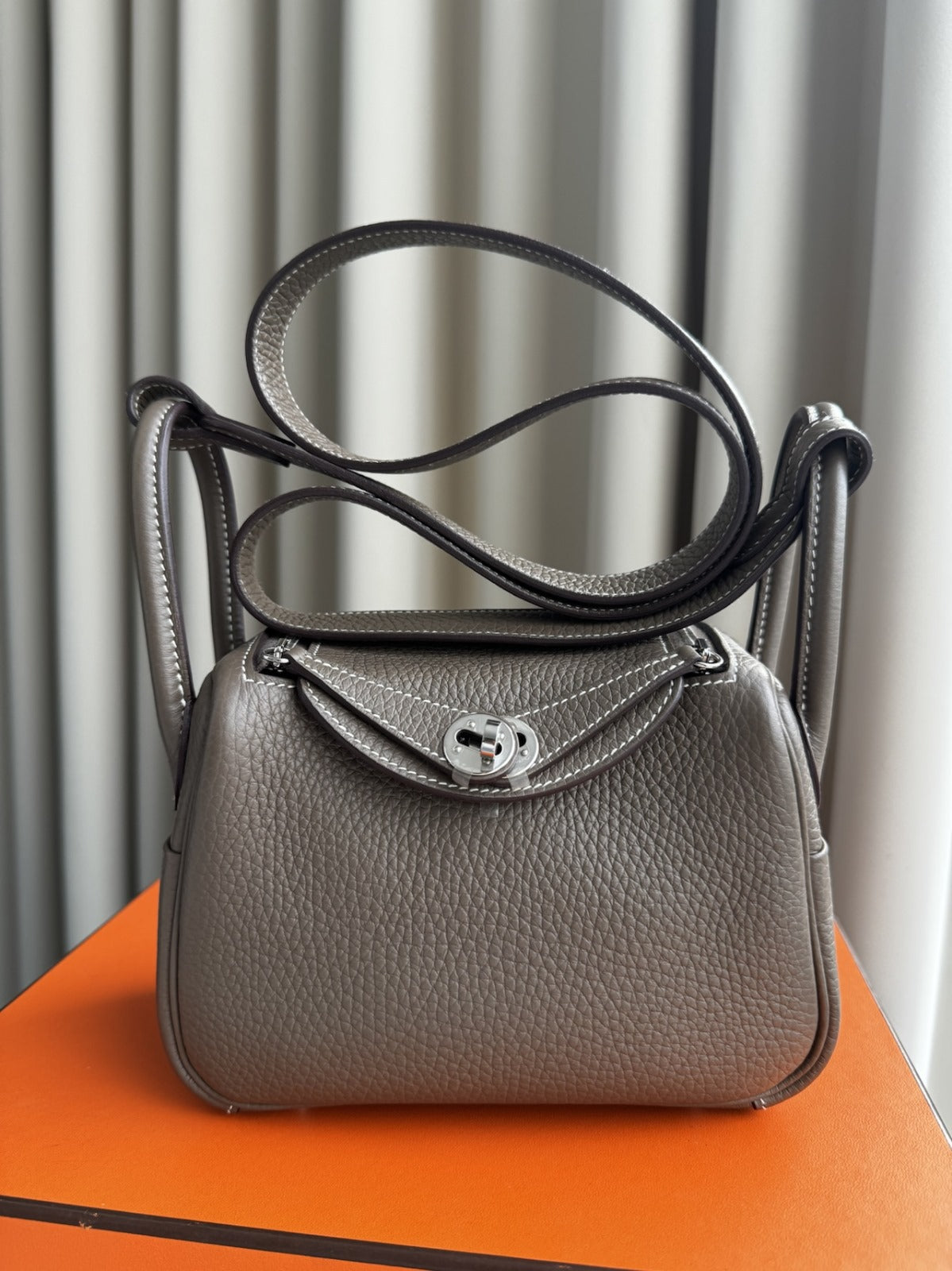 Hermes Lindy Mini Etoupe Clemence PHW