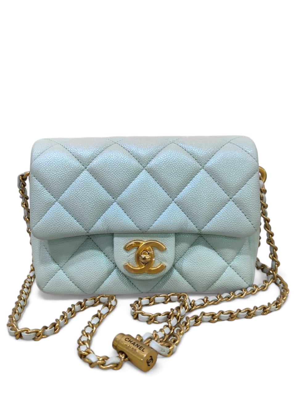 Chanel My Perfect Mini Iridescent Mint Caviar LGHW
