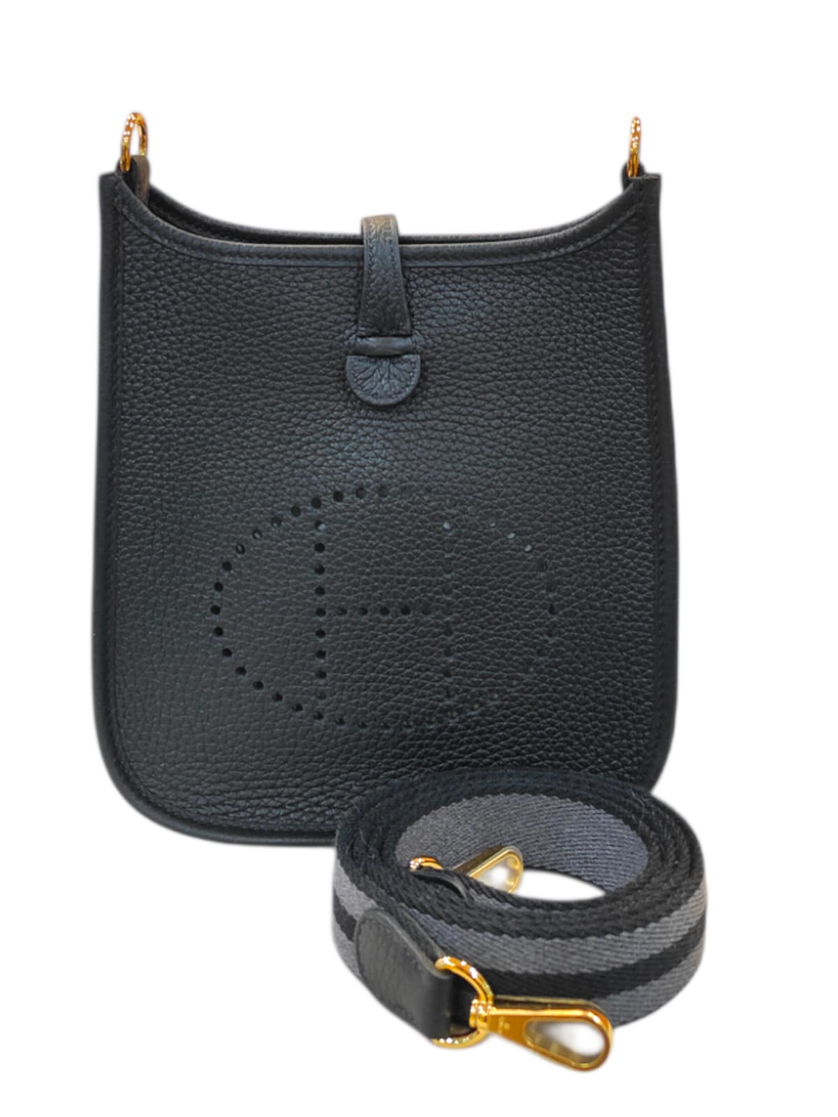 Hermes Evelyne Mini Amazone Clemence GHW Strap Noir & Graphite
