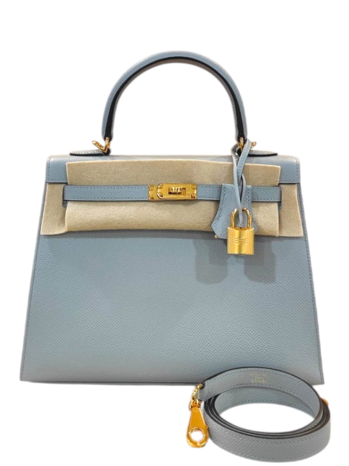 Hermes Kelly Sellier 25 Bleu Glacier Epsom GHW