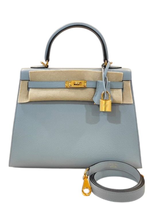 Hermes Kelly Sellier 25 Bleu Glacier Epsom GHW