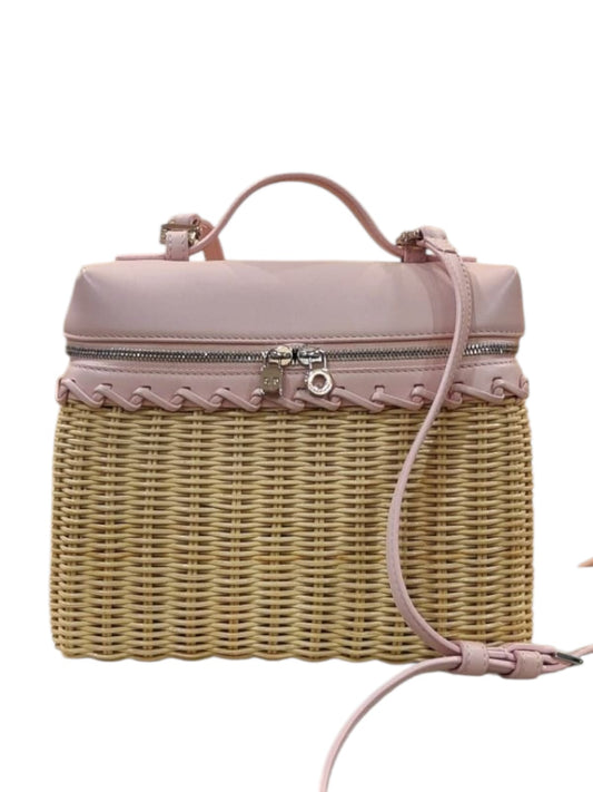 Loro Piana Orange Extra Pocket L19 Wicker Pouch Pink Calfskin Silver Hardware