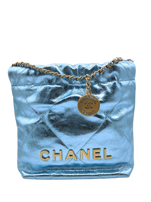 Chanel 22 Hobo Mini Blue Metalic Calfskin AGHW