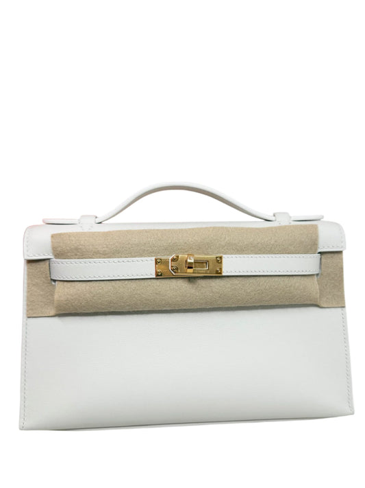 Hermes Kelly Pochette Blanc Swift PHW