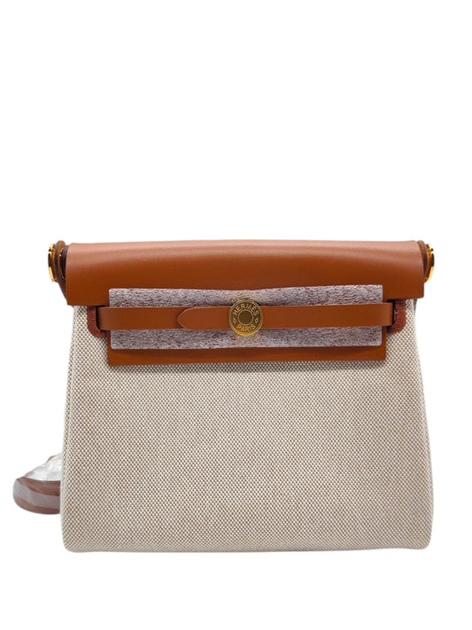 Hermes Herbag Mini Ecru Beige & Fauve Canvas GHW