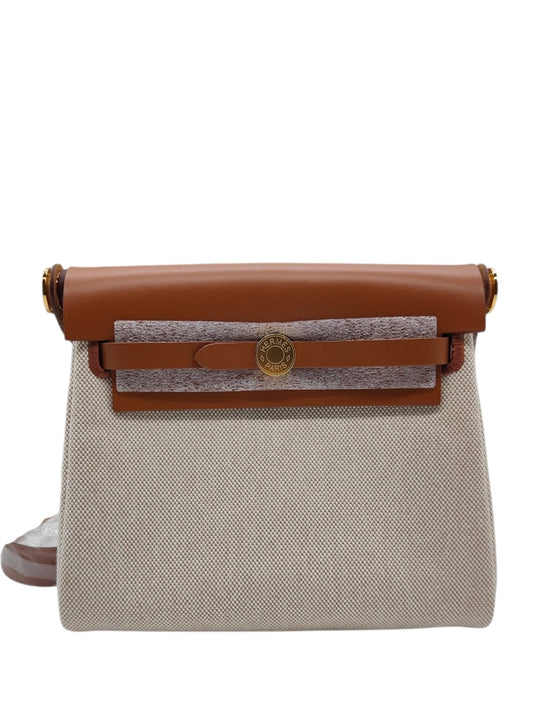 Hermes Herbag Mini ⁠Ecru Fauve Canvas GHW