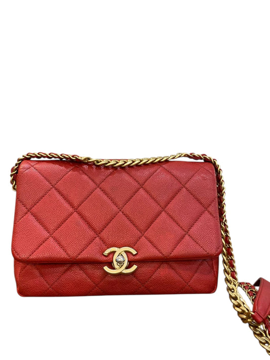 Chanel Melody Chain Flap Small Red Caviar AGHW 22P