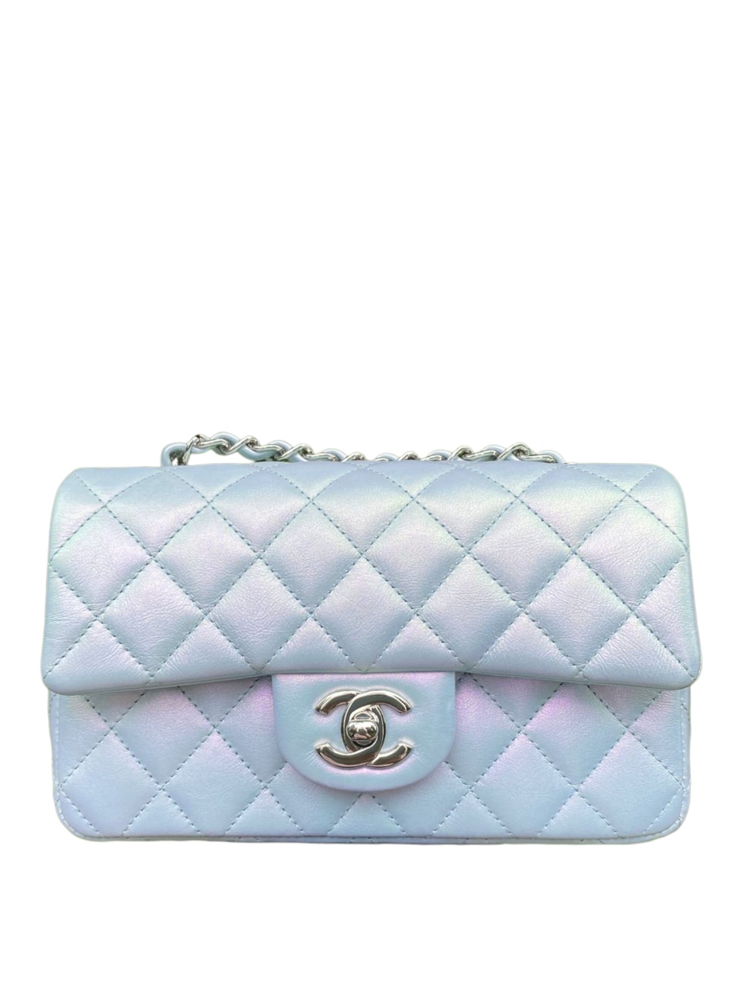 Chanel Mini Rectangular Iridescent Blue Calfskin SHW