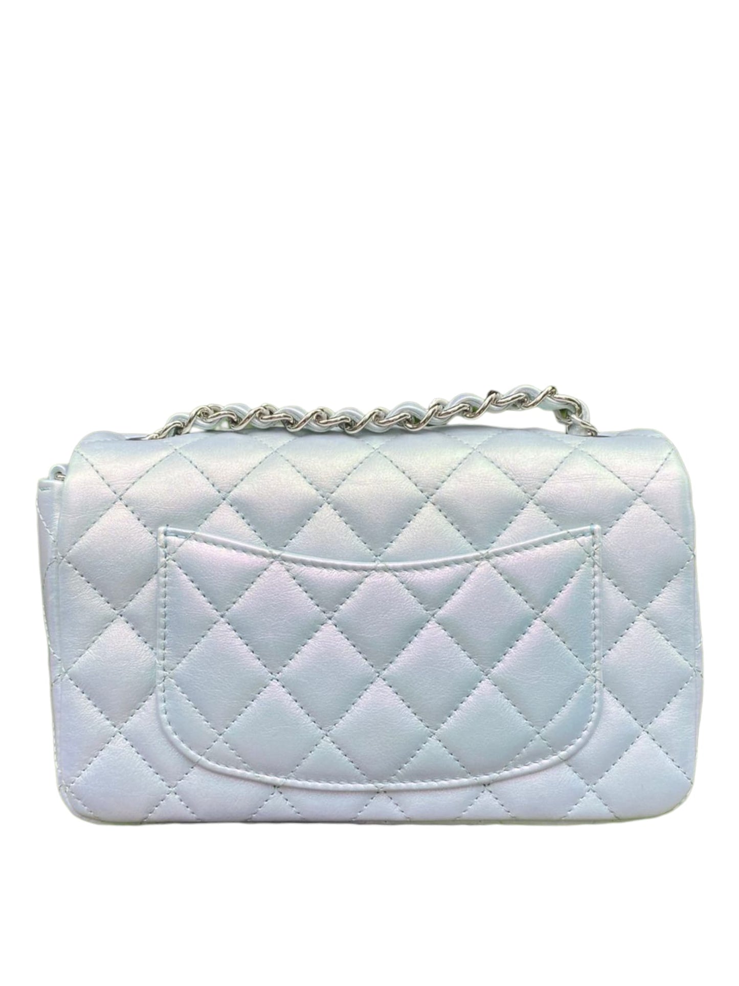 Chanel Mini Rectangular Iridescent Blue Calfskin SHW
