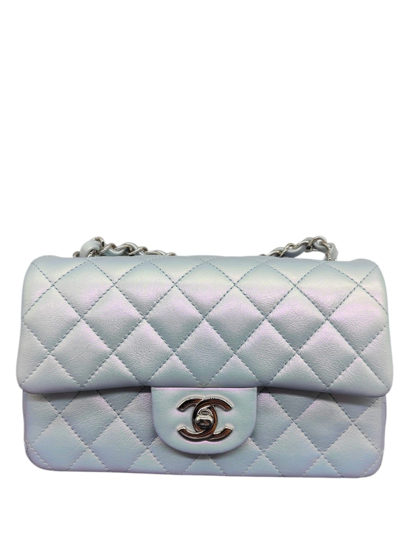 Chanel Mini Rectangular Iridescent Blue Lambskin SHW