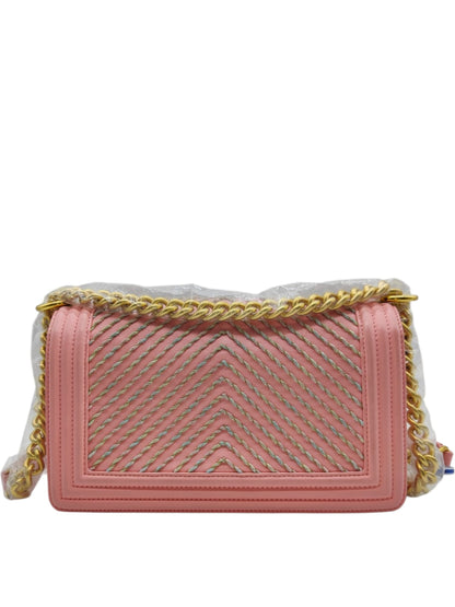 Chanel Boy Old By The Sea Medium Pink Lambskin Antique GHW Multicolour Chevron Embroidery