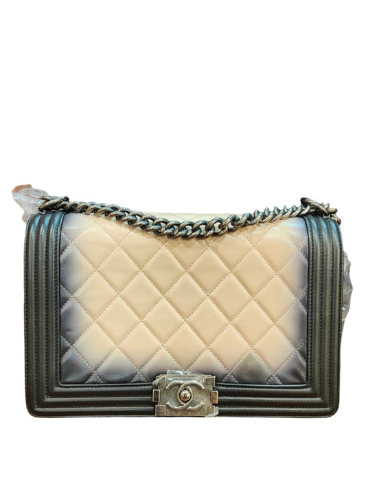 Chanel New Boy Bag Brown Medium Beige Ombre Lambskin RHW