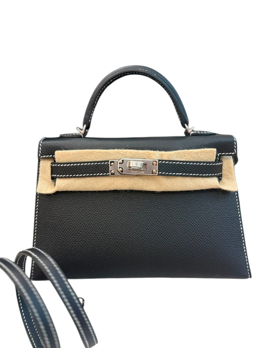 Hermes Kelly Sellier 20 So Noir Epsom White Stitches PHW