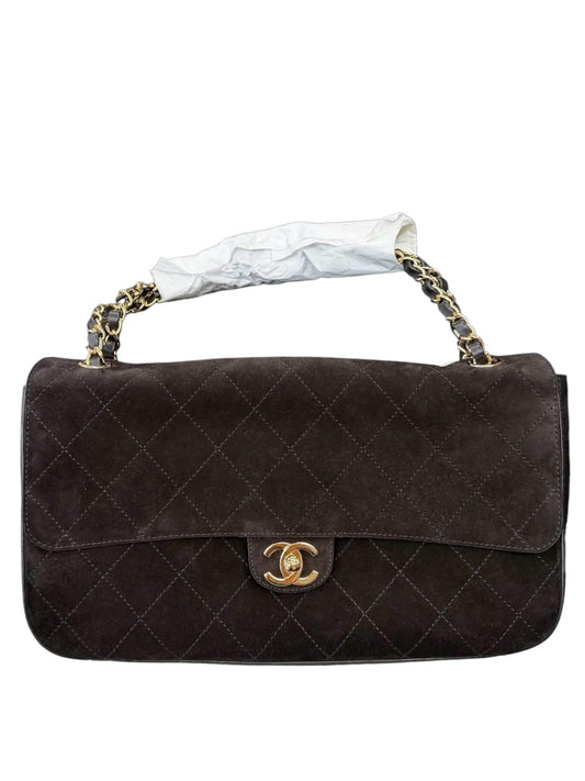 Chanel Maxi Flapbag Black Suede Calfskin & Gold Tone Metal 26A