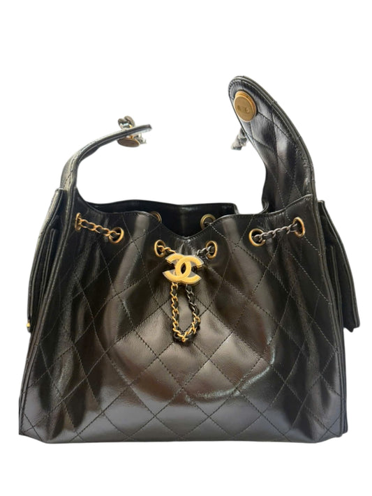 Chanel Hobo 25 Small Black Calfskin RHW & AGHW