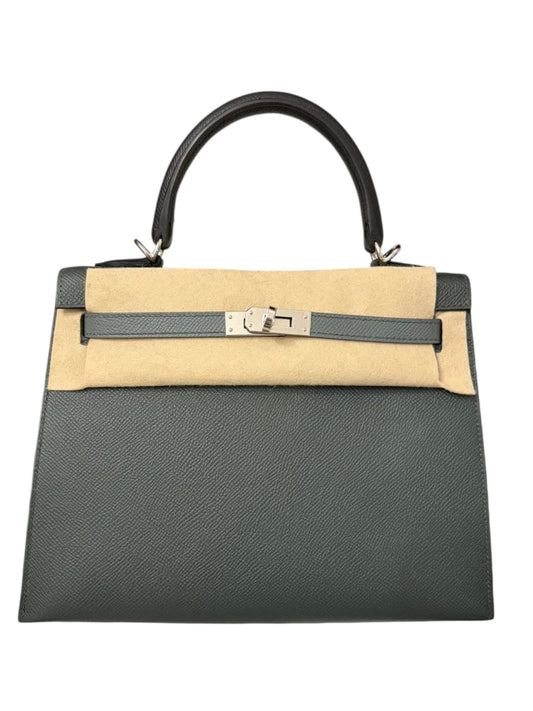 Hermes Kelly Sellier 25 Tricolor Vert Mangrove Vert Amande Noir Epsom PHW