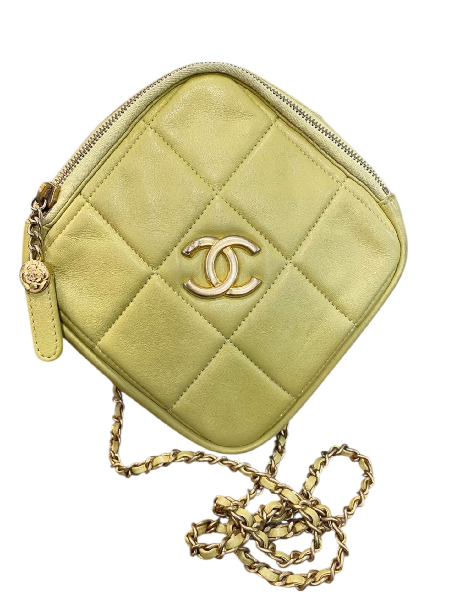 Chanel Quilted Diamond Cut Bag Small Yellow Lambskin Antique GHW