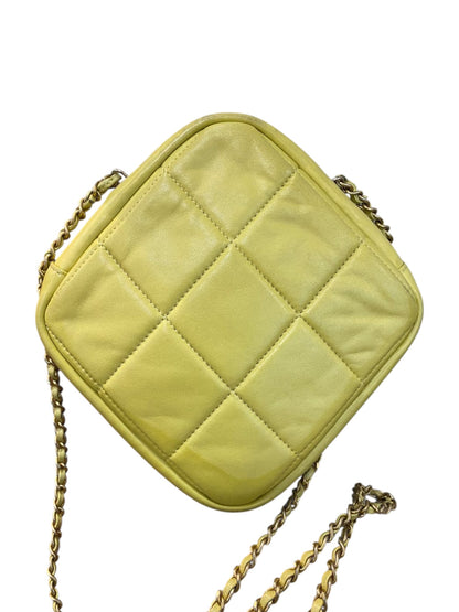 Chanel Quilted Diamond Cut Bag Small Yellow Lambskin Antique GHW