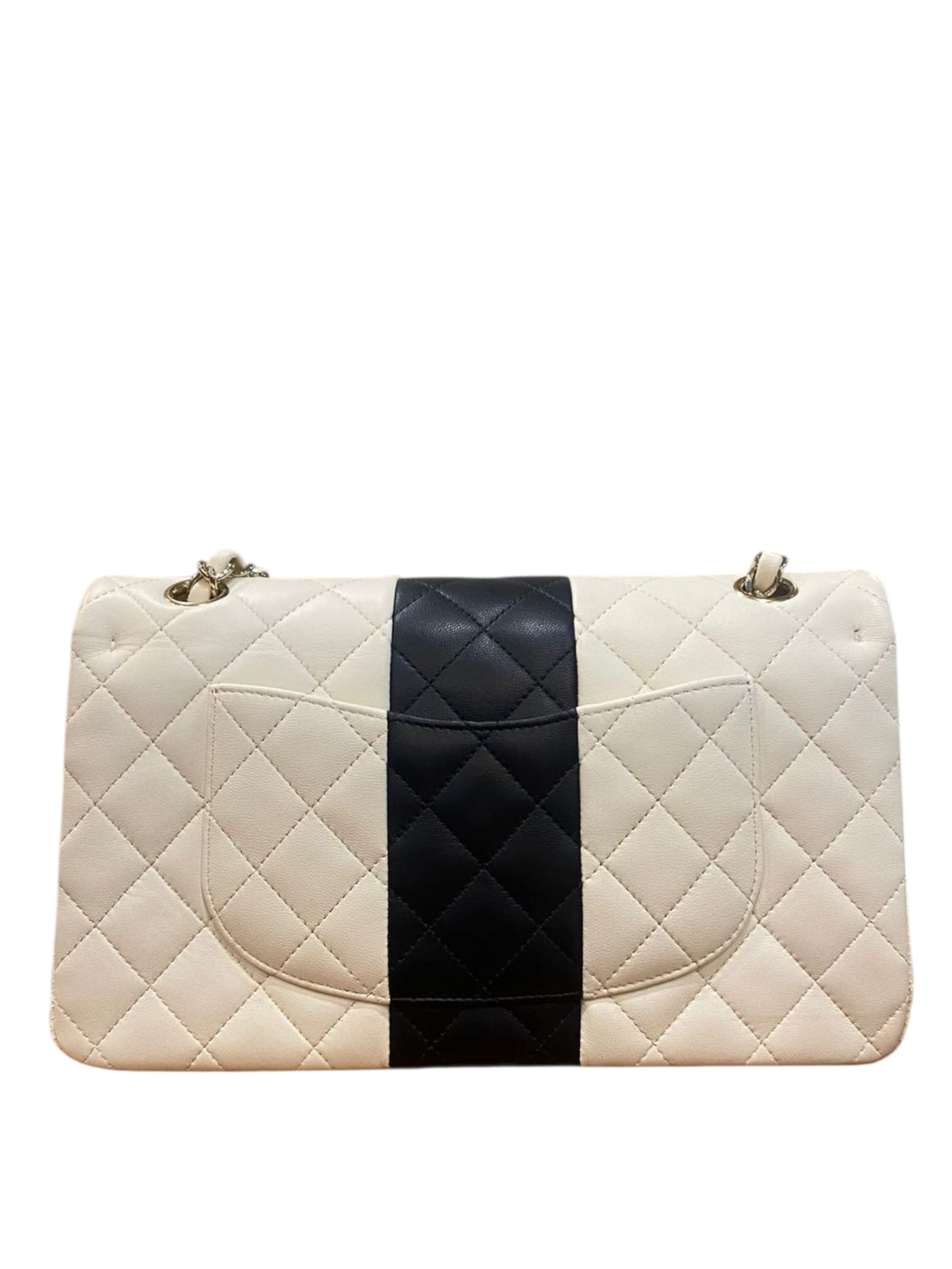Chanel Classic Medium White Black Lambskin LGHW