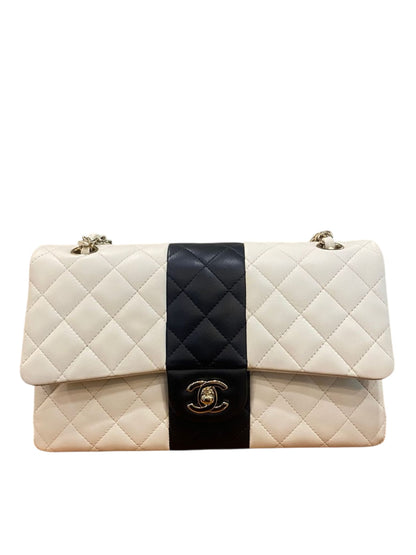 Chanel Classic Medium White Black Lambskin LGHW