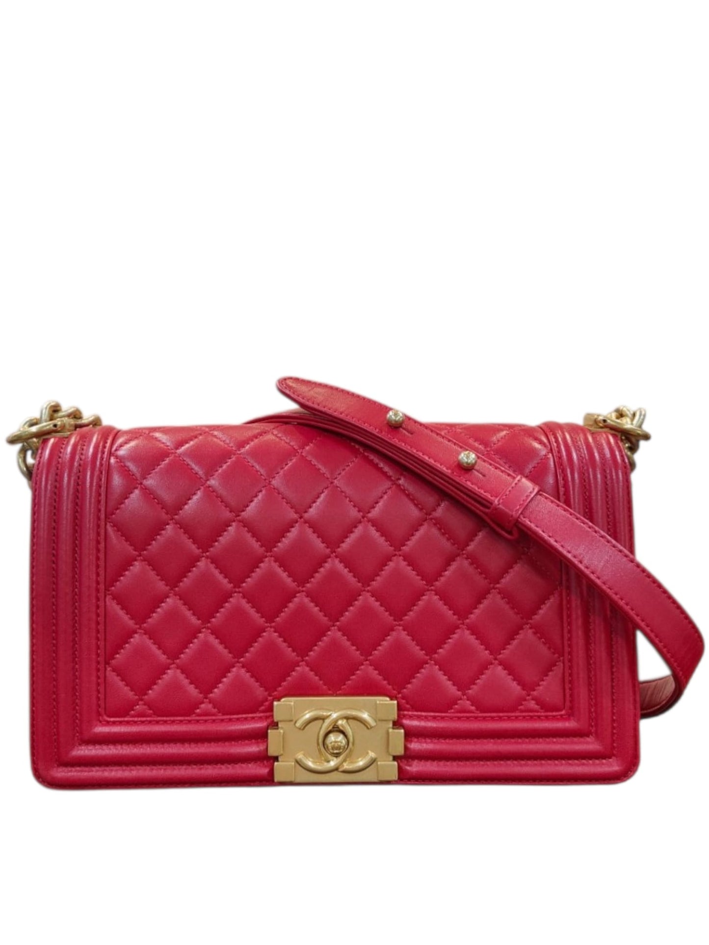 Chanel Boy Old Medium Red Lambskin Antique GHW