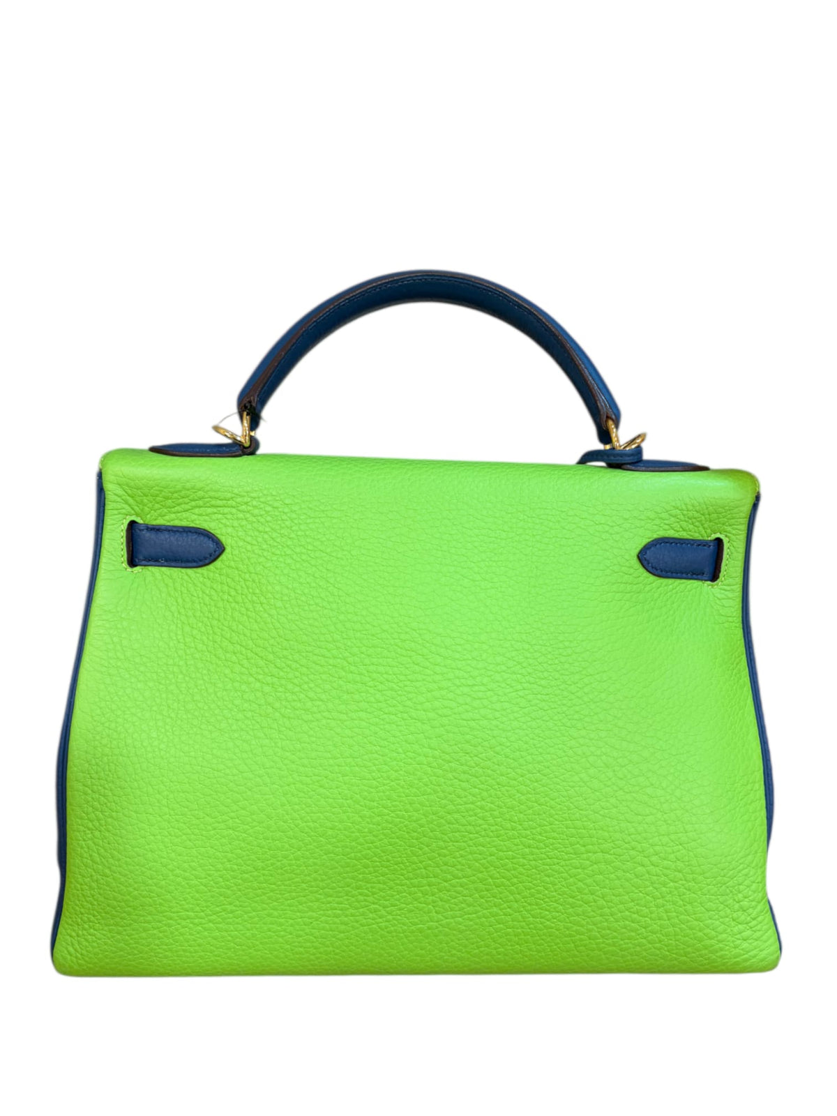 Hermes Kelly Retourne Vintage 32 Vert Cru Jaune Ambre Blue Thalassa GHW