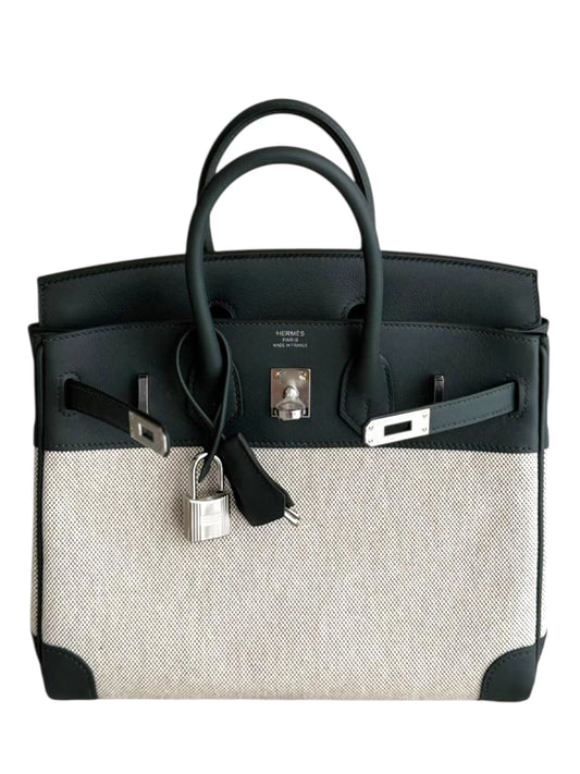 Hermes Birkin Retourne 25 Toile Vert Mangrove PHW