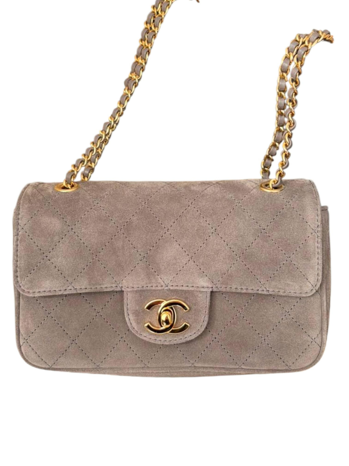 Chanel Mini Flap Bag Grey Suede GHW