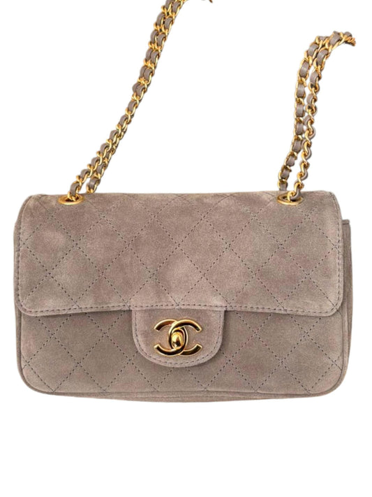 Chanel Mini Flap Bag Grey Suede GHW