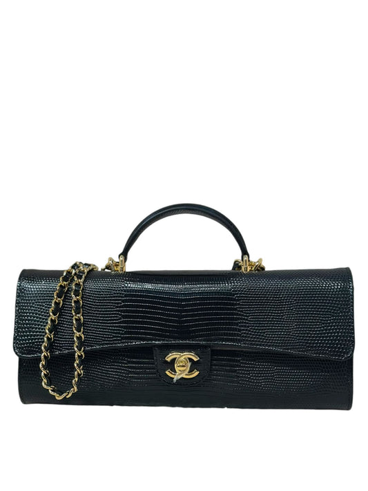 Chanel Cluth With Chain Black Lizard Embossed Calfskin & Gold-Tone Metal 26A