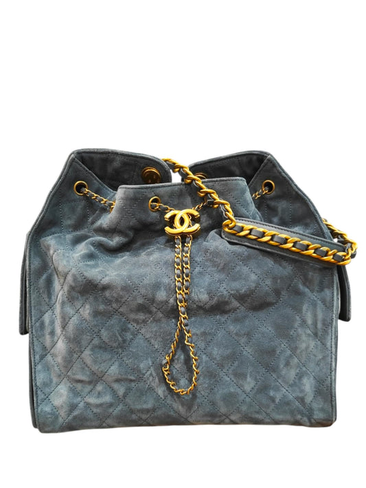 Chanel Hobo 25 Medium Blue Suede AGHW