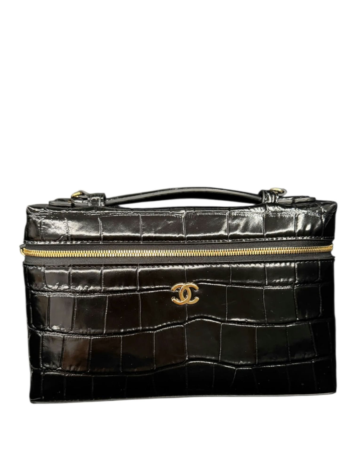 Chanel Vanity Croc Handle Black Crocodile Embossed GHW